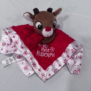 Rudolph The Red Nose Reindeer Baby Plush Rattle Snuggle Blanket